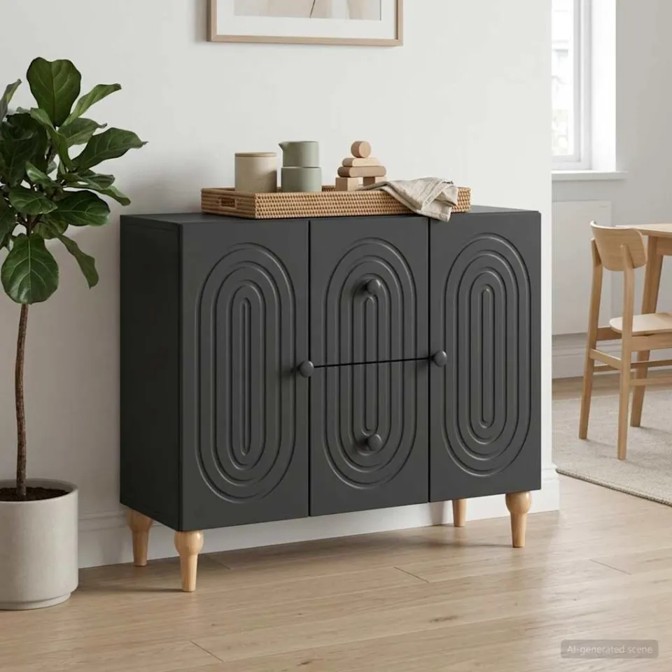 vidaXL TV-kast met lade Zwart 89 x 34,5 x 60 cm Bewerkt hout, foto 3