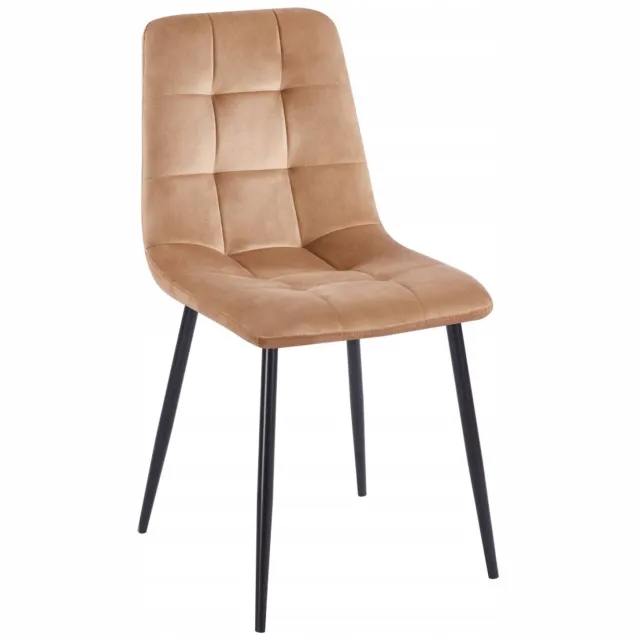 Furnitex Riviera 24 - Eetkamerstoel - Cappuccinokleurig fluweel - Zwarte metalen poten Bruin