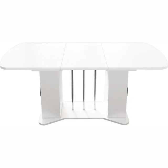SONNENH Uitschuifbare eettafel met opbergkasten in de voet - MDF - 120 tot 160 cm - Wit Wit / Zilverkleurig