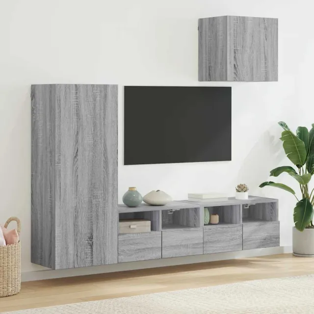 vidaXL 4-delige Tv-wandmeubelset bewerkt hout grijs sonoma
