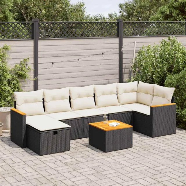 vidaXL 8-delige Loungeset met kussens poly rattan zwart, foto 2
