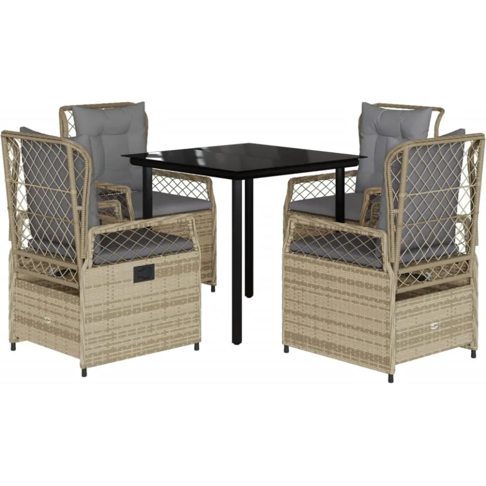 vidaXL 5-delige Tuinset met kussens poly rattan beige, foto 3