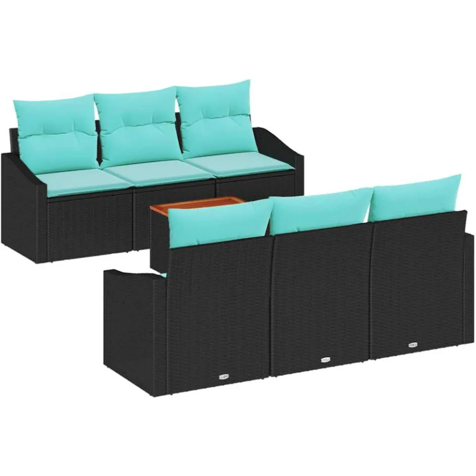 vidaXL Tuinbankenset 7 st Zwart poly rattan, foto 4