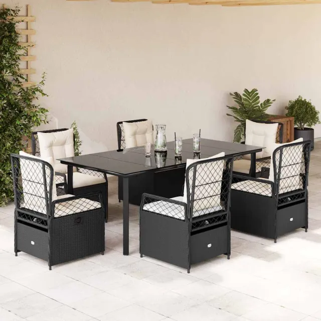vidaXL 7-delige Tuinset met kussens poly rattan zwart, foto 2