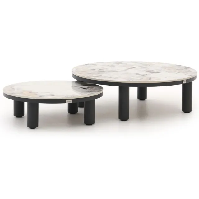 Bellagio tuinmeubelen Bellagio Sarsina lounge tuintafelset ø85cm(h:27cm)/ø65cm (h:21cm) Grijs
