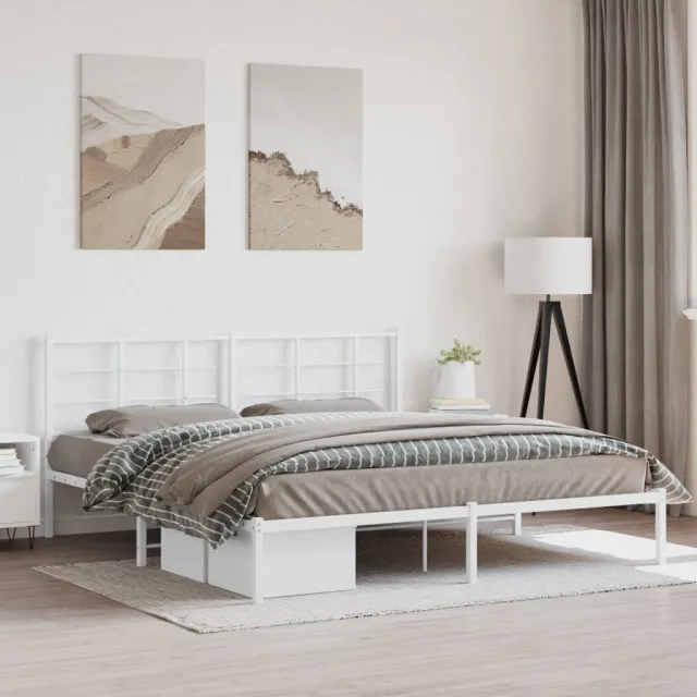 vidaXL Bedframe met hoofdbord metaal wit 183x213 cm