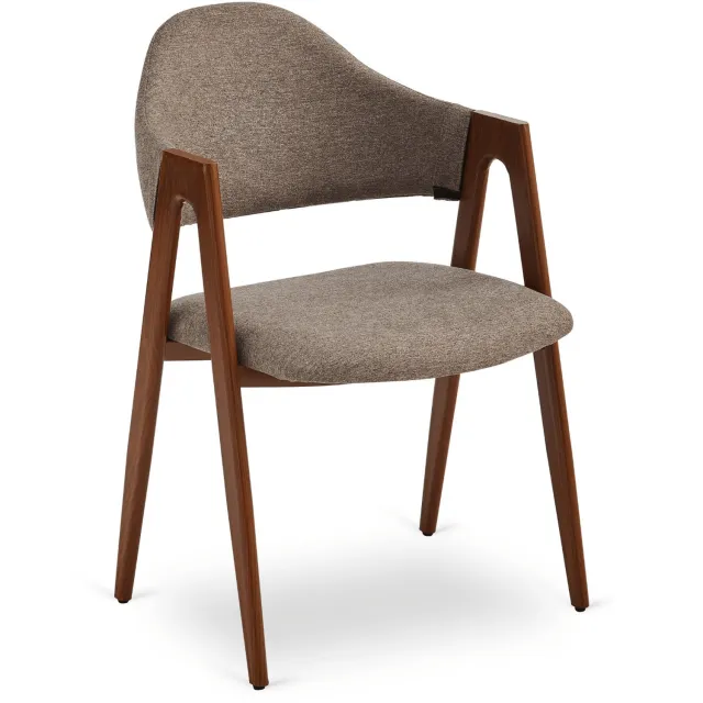 Mebel Elite Ruiz Serie - Gestoffeerde Eetkamerstoel - Beige/Walnoot - Met Armleuningen Beige;Walnoot