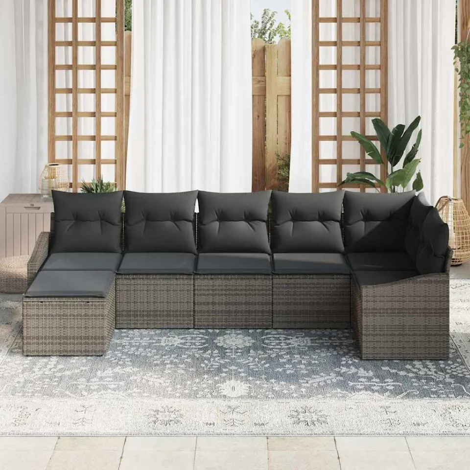 vidaXL Bankstel 7 st Grijs poly rattan, foto 3