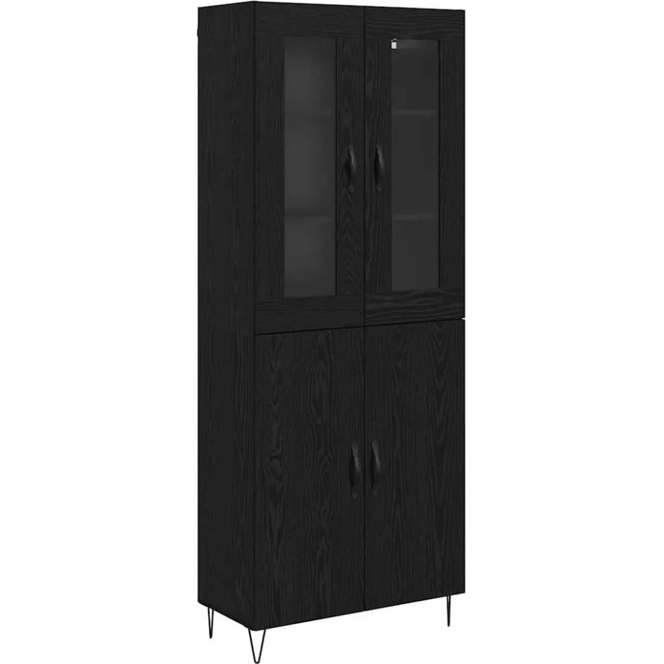 vidaXL Hoge kast Wit en Zwart Eiken 69,5 x 34 x 180 cm Bewerkt hout, foto 3