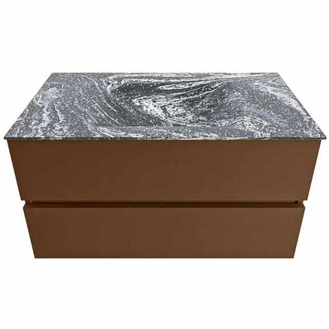 Mondiaz VICA-DLUX 90cm badmeubel onderkast Rust 2 lades. Inbouw wastafel CLOUD midden 1 kraangat, kleur Lava.