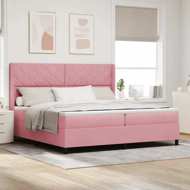 vidaXL Boxspringbed met hoofdeinde Roze 200 x 200 cm Fluweel