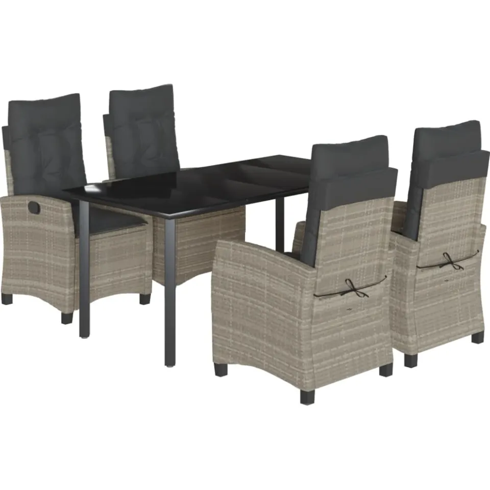 vidaXL 5-delige Tuinset met kussens poly rattan lichtgrijs