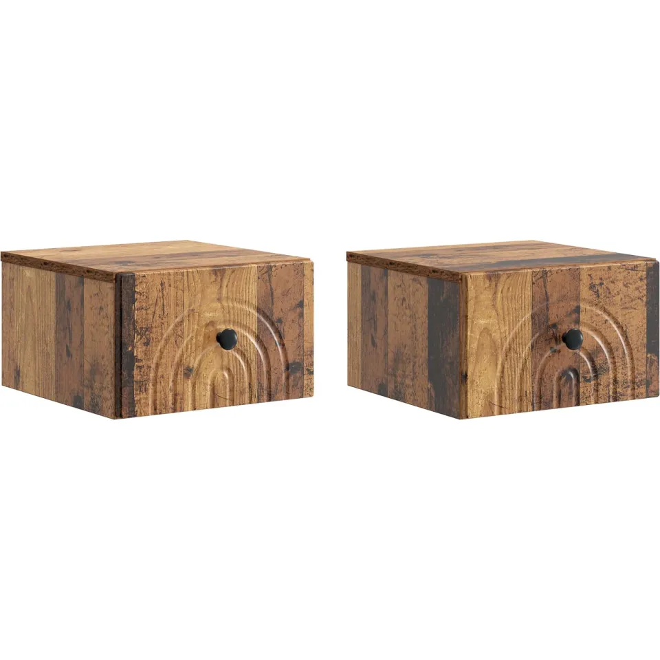 vidaXL Wandbeugel Bedkast 2 st Oud hout 33 x 34,5 x 20 cm Bewerkt hout bruin, foto 3
