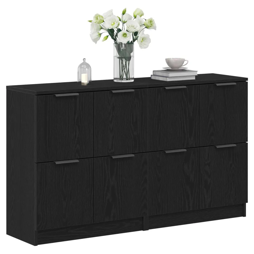 vidaXL Dressoir 2 st Zwart Eiken 60 x 30 x 70 cm Bewerkt hout