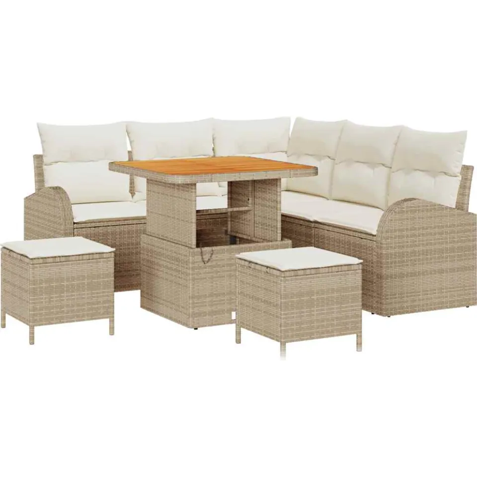 vidaXL Tuinbankenset 8 st Beige poly rattan