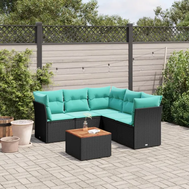 vidaXL 6-delige Loungeset met kussens poly rattan zwart, foto 2