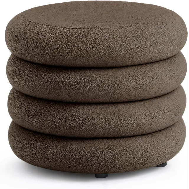 Akord Pouf van Teddy Stof met Opbergruimte MOLLIS 55 cm / Gestoffeerde Poef / Ronde Poef / Woonkamerstoel / Opbergkruk Wonen / Bruin
