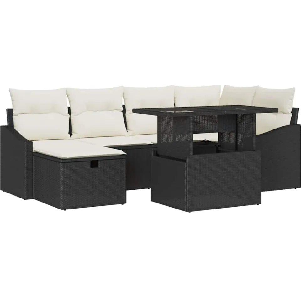 vidaXL Tuin Sofa Set 7 st poly rattan Lichtgrijs