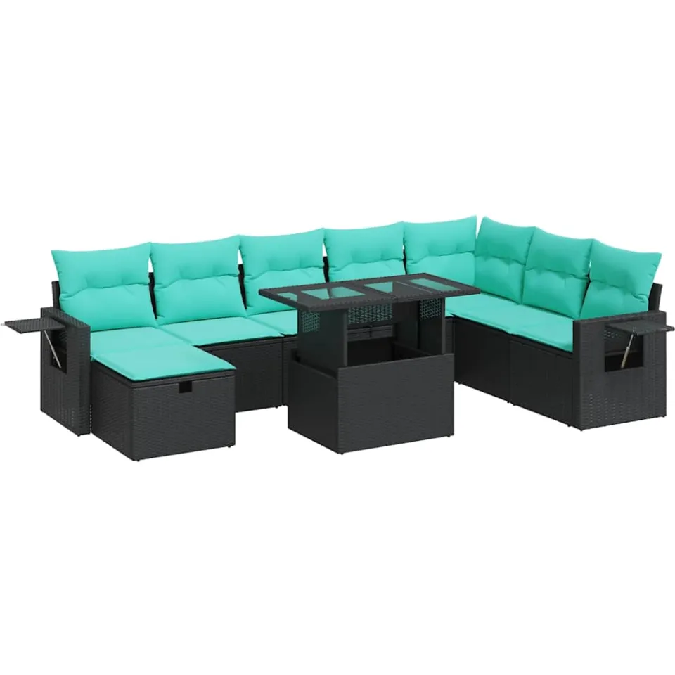 vidaXL 9-delige Loungeset met kussens poly rattan acacia grijs