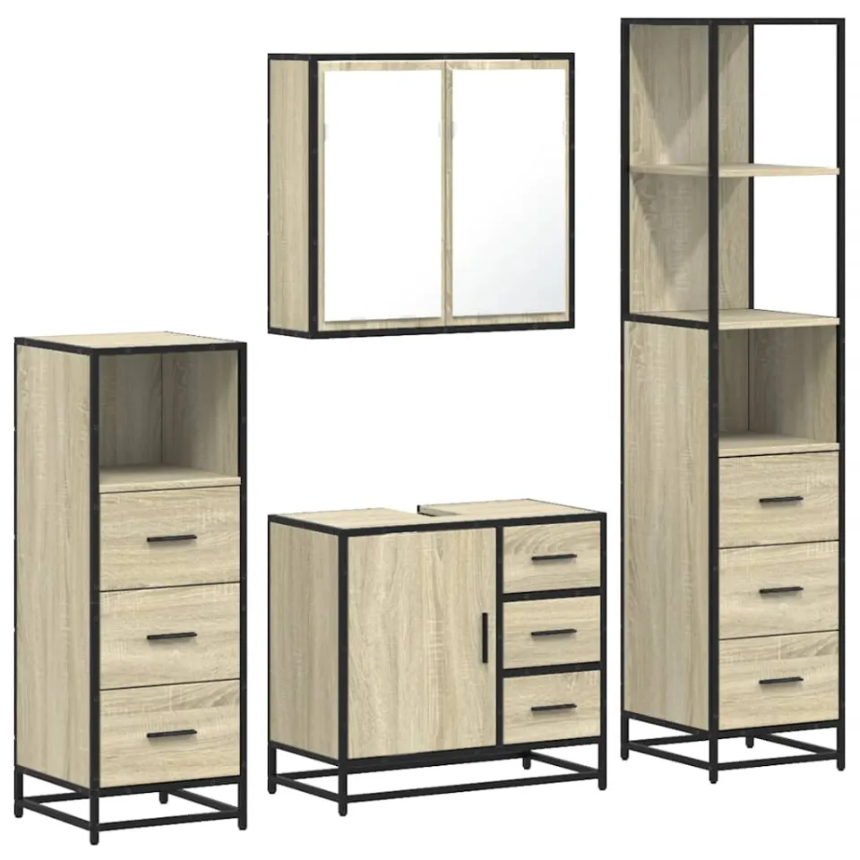 vidaXL 4-delige Badkamermeubelset bewerkt hout sonoma eikenkleurig, foto 3