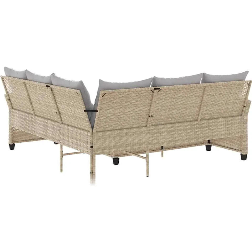 vidaXL Loungebank met kussens L-vormig poly rattan beige, foto 4