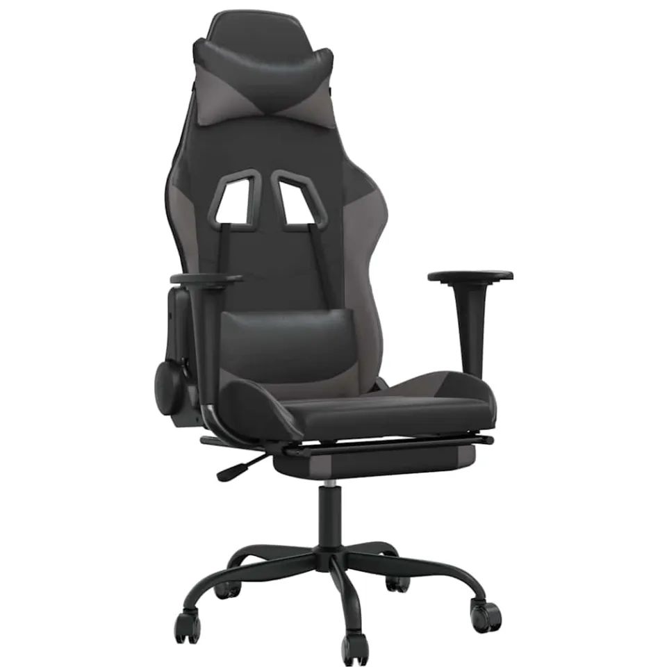 vidaXL Gamestoel met voetensteun kunstleer zwart en grijs, foto 3