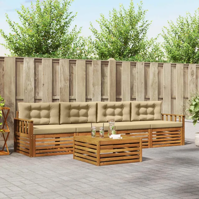 vidaXL Buiten bankenset 5 st 4-zits Natuurlijk en Beige