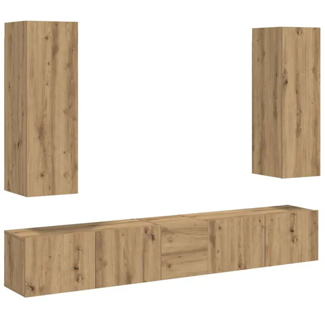 vidaXL Tv-wandkasten 5 st bewerkt hout artisanaal eikenkleurig Bruin