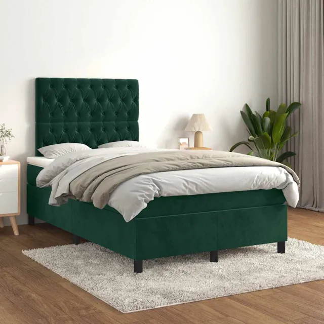 vidaXL Boxspring met matras fluweel donkergroen 120x200 cm groen