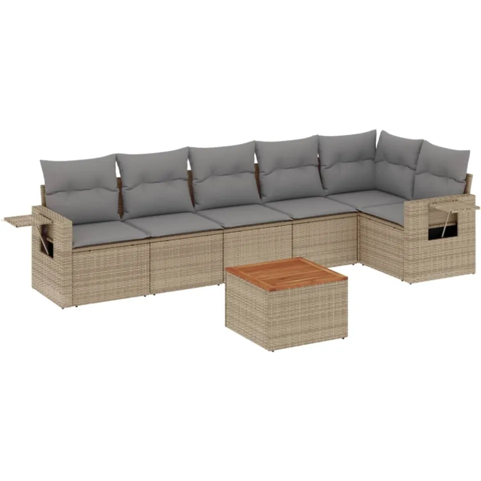 vidaXL 7-delige Loungeset met kussens poly rattan gemengd beige, foto 3