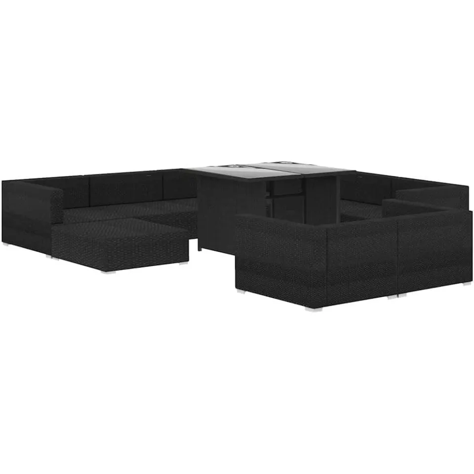 vidaXL 10-delige Loungeset met kussens poly rattan zwart, foto 3