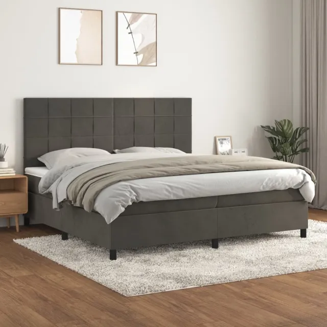vidaXL Boxspring met matras fluweel donkergrijs 200x200 cm grijs