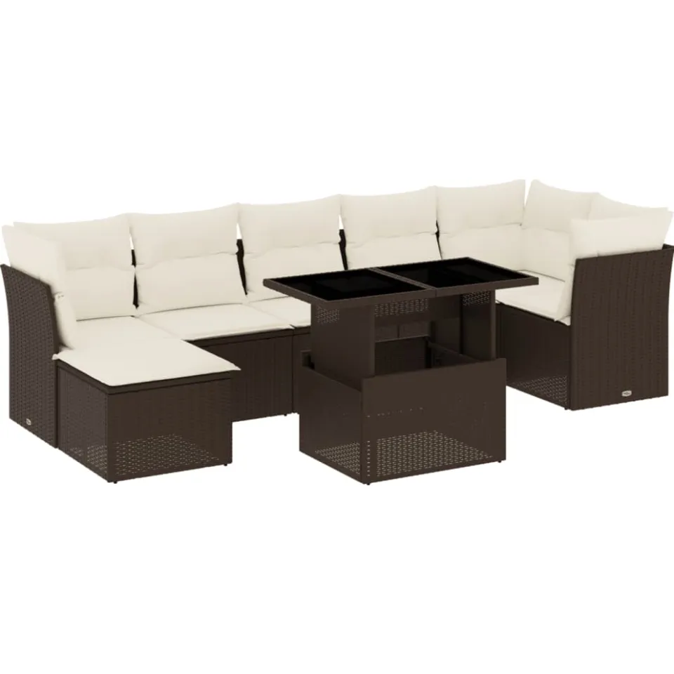 vidaXL 8-delige Loungeset met kussens poly rattan bruin