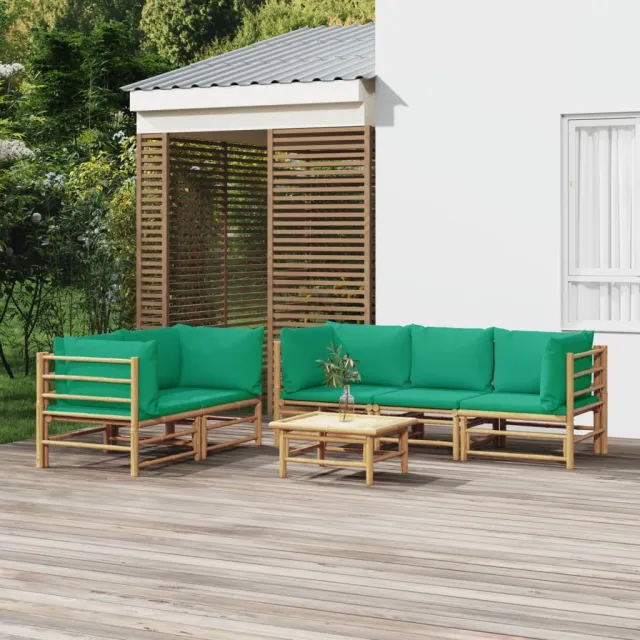 vidaXL 6-delige Loungeset met kussens bamboe groen, foto 2