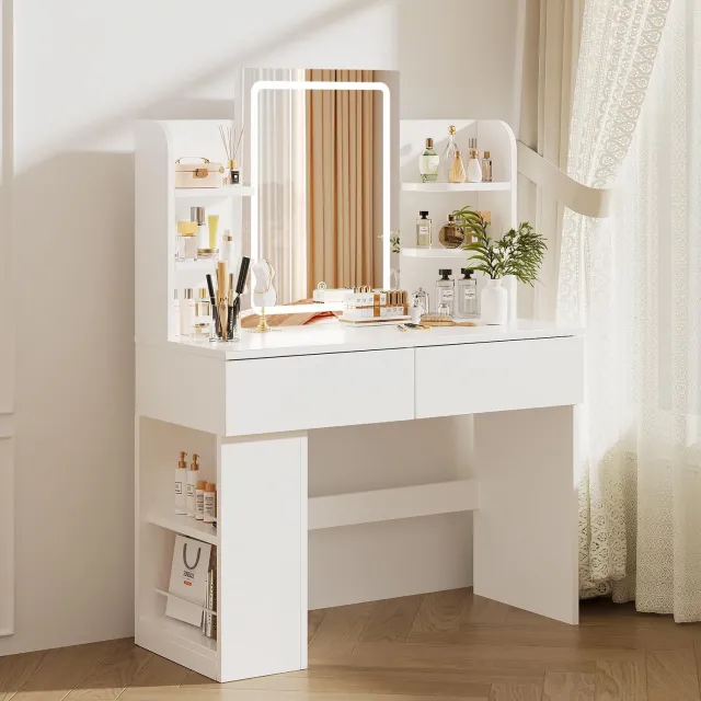 QEVA Make Up Tafel Kind - Kaptafel Kind - Visagetafel Kind - Wit - 40cm x 90cm x 135cm