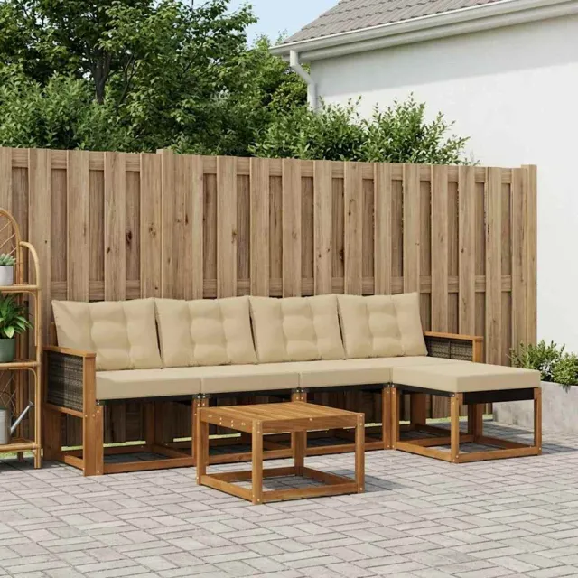 vidaXL Buiten bankenset 6 st 5-zits Natuurlijk en Beige