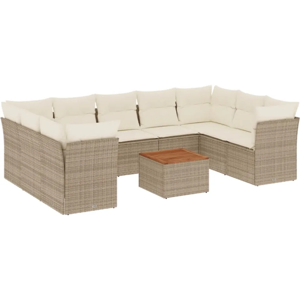 vidaXL 10-delige Loungeset met kussens poly rattan beige, foto 3