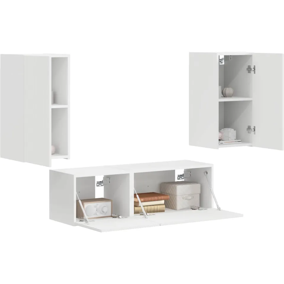 vidaXL TV Wandkast Set 4 st Wit Bewerkt hout