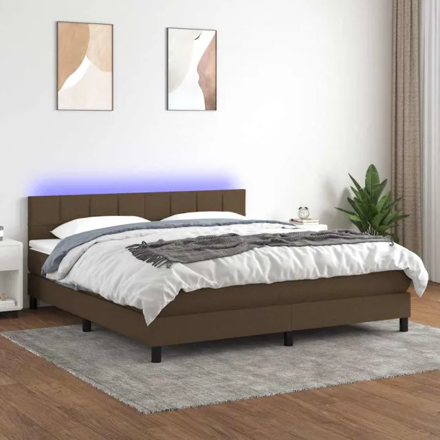 vidaXL Boxspring met matras en LED stof donkerbruin 180x200 cm bruin