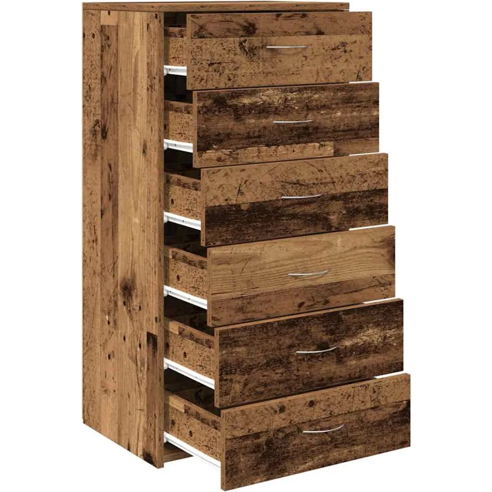 vidaXL Dressoir met 6 lades 50x34x96 cm bewerkt hout oud houtkleurig Bruin