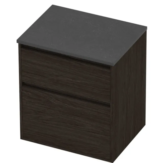 Proline Deck Badmeubelset Hardsteen Greeploos Asymmetrisch Kader 60x46x67 cm Blue Stone Mokka Oak Eiken