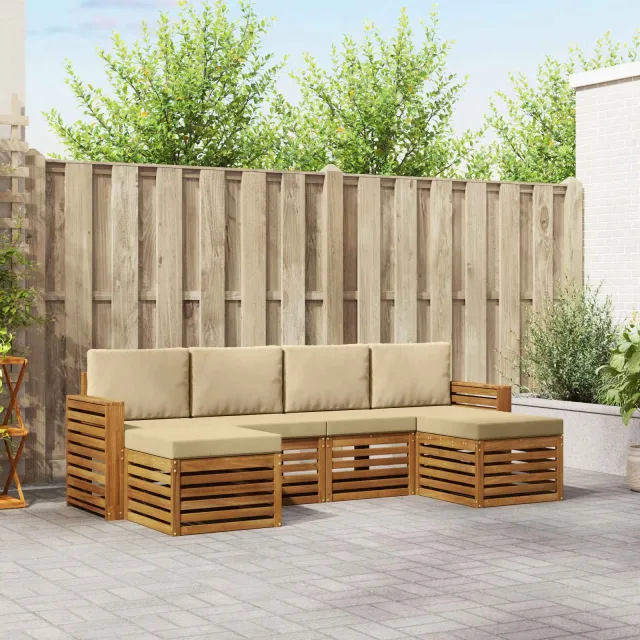 vidaXL Buiten bankenset 6 st 6-zits Natuurlijk en Beige