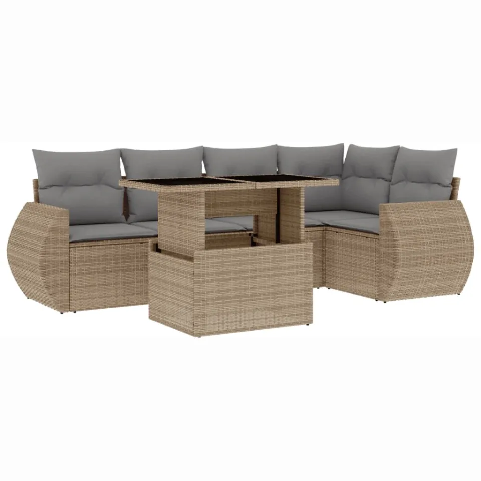 vidaXL 6-delige Loungeset met kussens poly rattan beige, foto 3