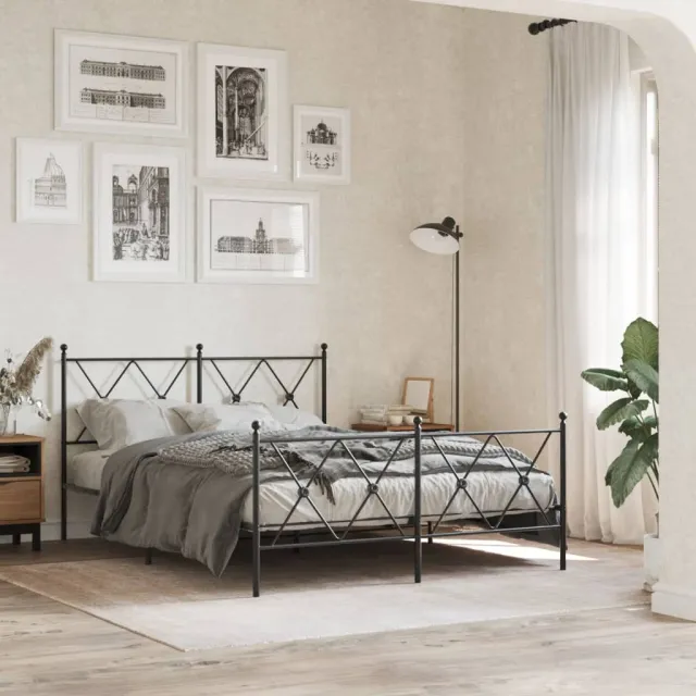 vidaXL Bedframe met hoofd- en voeteneinde metaal zwart 137x190 cm