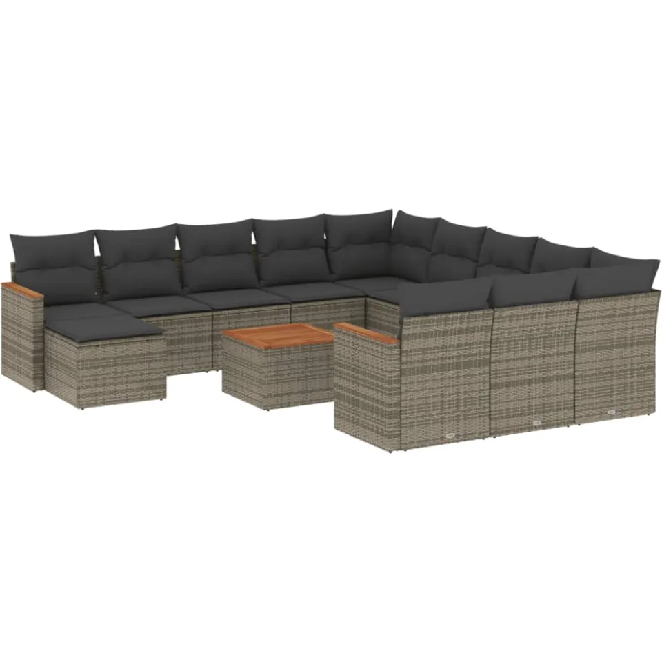 vidaXL 13-delige Loungeset met kussens poly rattan grijs