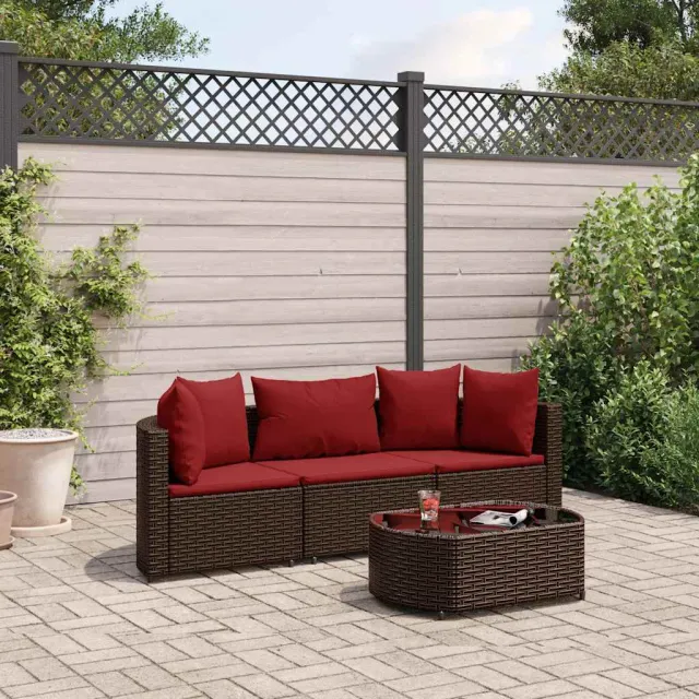 vidaXL 4-delige Loungeset met kussens poly rattan bruin, foto 2