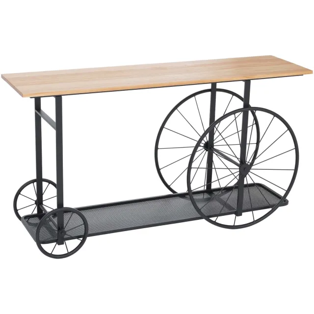 MCW Console MCW-Q67, telefoontafel, banden, industrieel retro, hout 81x150x40 cm ~ naturel, metaal zwart