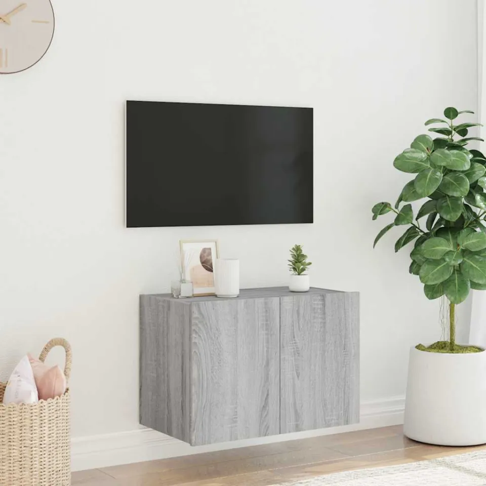 vidaXL Tv-wandmeubel met LED-verlichting 60x35x41 cm grijs sonoma, foto 2