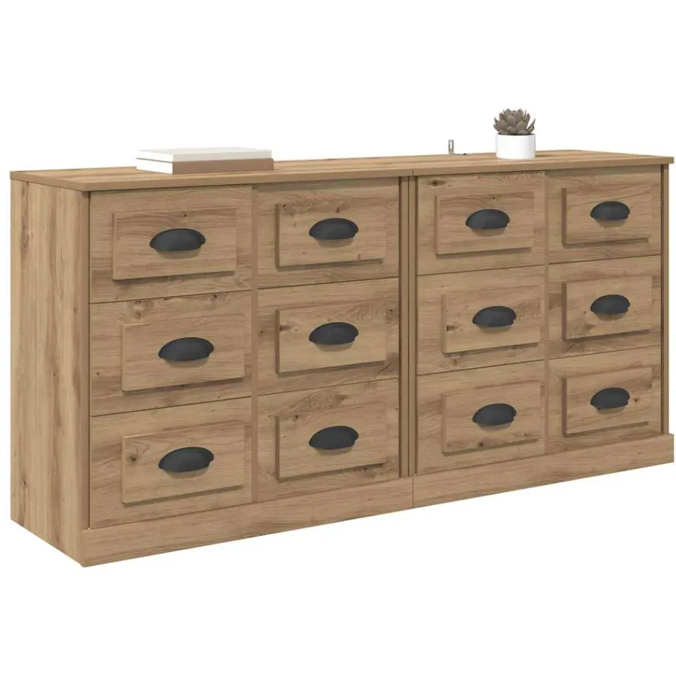 vidaXL Dressoirs 2 st Artisan Eiken 70 x 35,5 x 67,5 cm Bewerkt hout Bruin