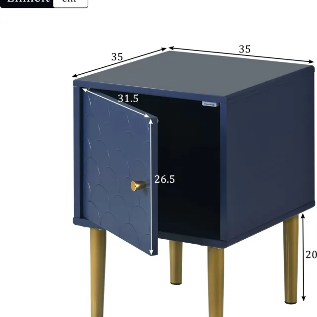 OKWISH Nachtkastje – Met Deur En Opbergruimte – 35 x 35 x 51 cm – Visgraatlook – Voor Slaapkamer En Woonkamer – Hout En Metaal Marineblauw